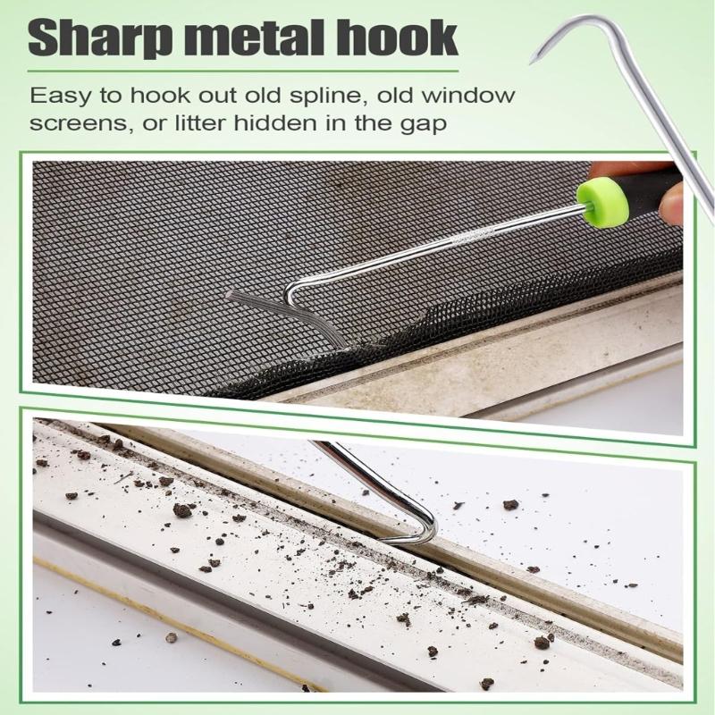 Screen Repair Tool Set With Wooden Roller Spline and Removal Hook For Window Door Meshes Replacement