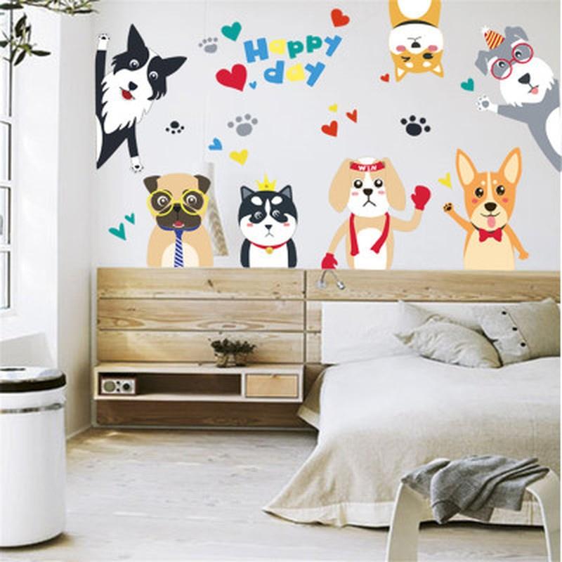 New Cute Animal Dog Wall Stickers Children Room Decoration Background Wall Sticker
