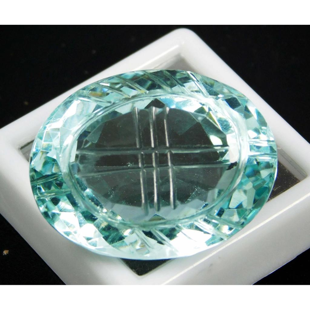 Carved Certified 42.40 Ct Natural Sea Blue Aquamarine Oval Cut Gemstone