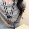Fashionable Resin Heart Choker with Velvets Tie Adjustable Length Neckchain for Women Eye Catching Sweater Chain Jewelry
