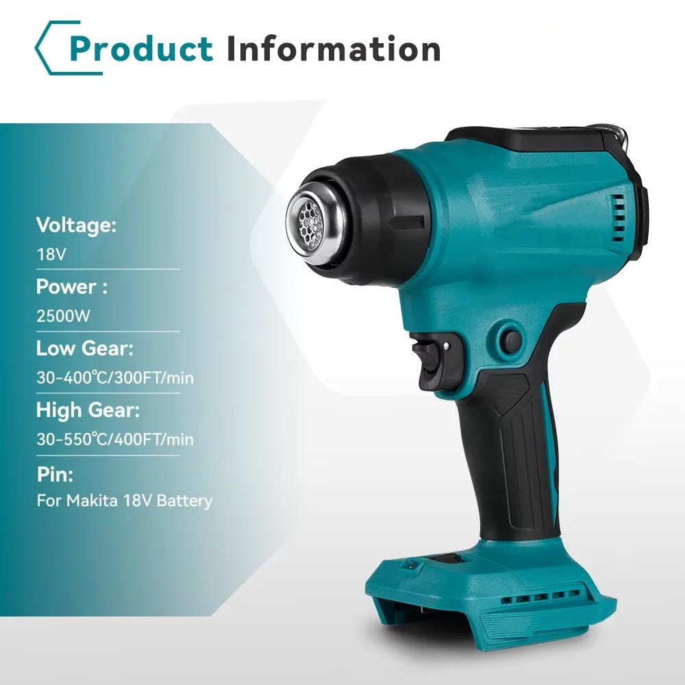 18V Heat Gun No Battery Shrink Wrapping Tool Hot Air Gun Air Dryer Soldering Thermal Blower with LED Display Hand Tool