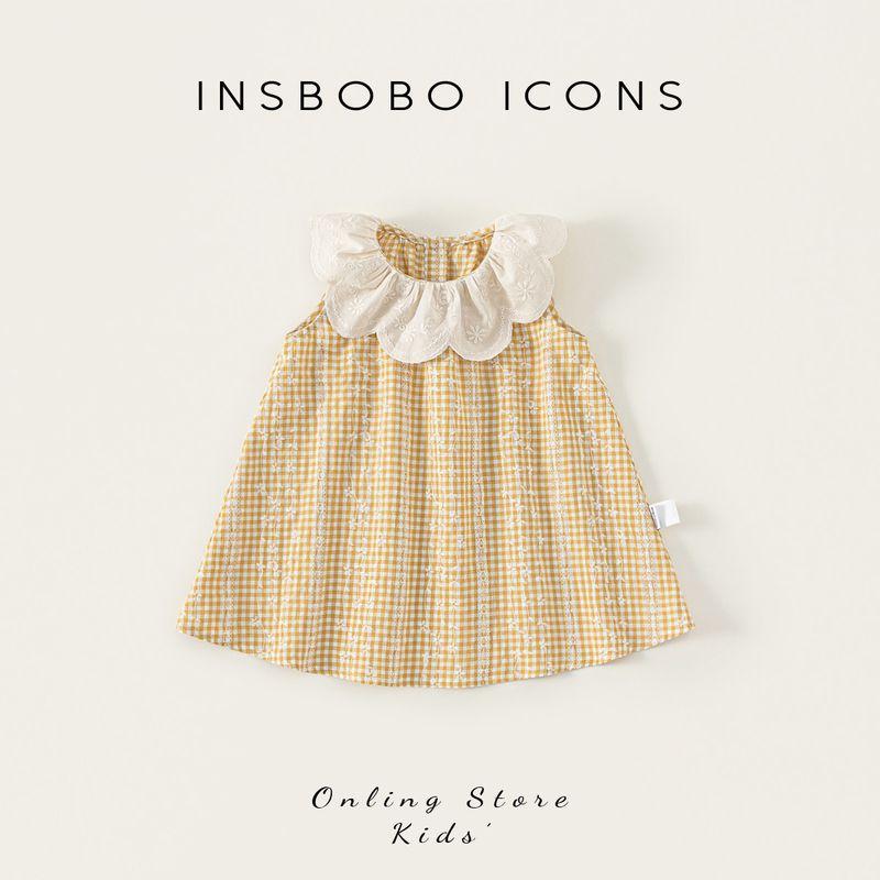 Insbobo Baby Dress Baby Dress Summer Birthday Party Baby Girl s Dress Baby Summer Wear Beautiful Thin Yellow Grid 80