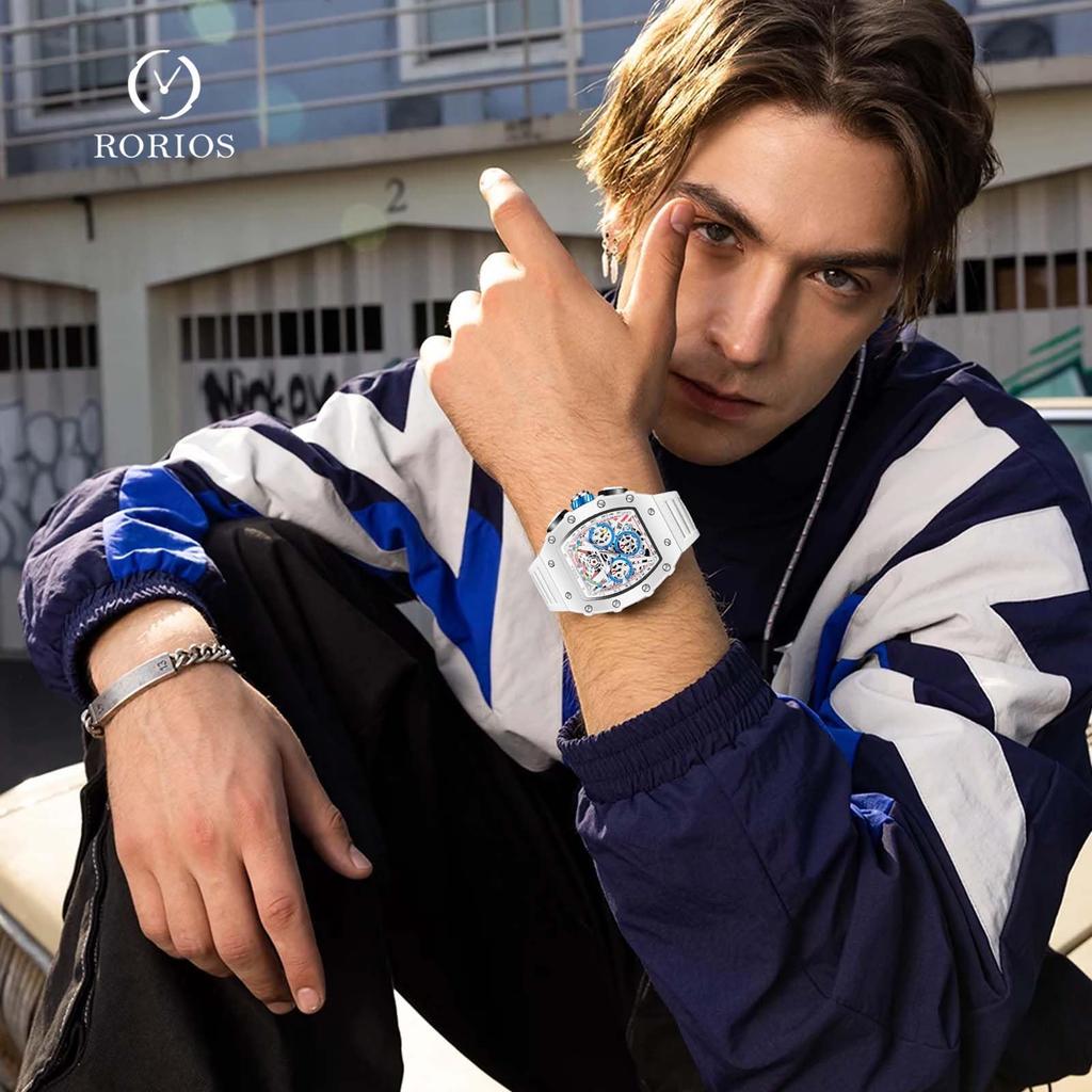 RORIOS Reloj de Cuarzo Ligero con Día Simple Unisex para Navidad Blanco para Hombre Multifunción, Pantalla, Resistente al Agua, Elegante, Popular, Diseño,