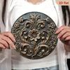 Vintage Round Metal Poster, Wall Art Leaf Pattern for Living Room