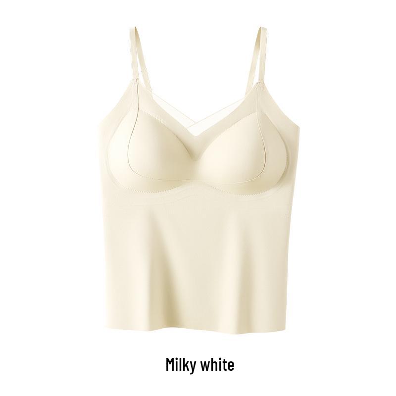 Seamless No-Bra Camisole: Flattering Ice Silk with Fixed Cups