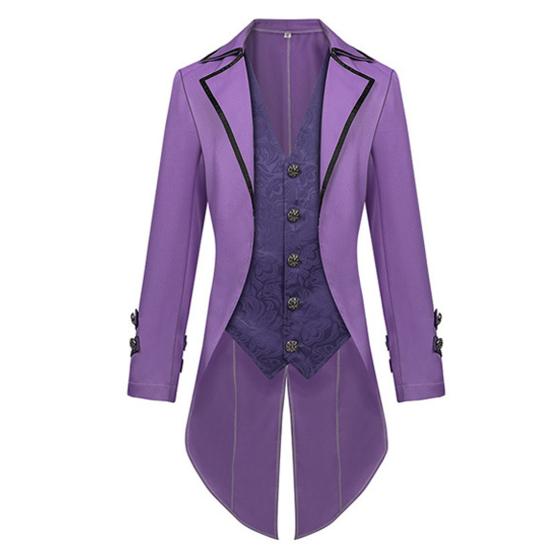 

Чоловічий смокінг у готичному стилі, приталений піджак-смокінг з лацканом, з довгими рукавами, пальто-костюм у ретро-дизайні, панк, середньої довжини S фіолетовий