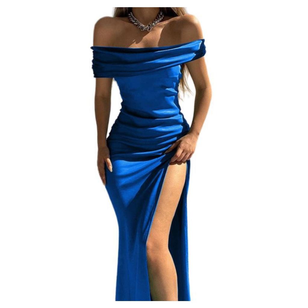 Women's Off Shoulder Sleeveless Maxi Dress Slim Fit High Waist Elegant Side Slit Mermaid Dress