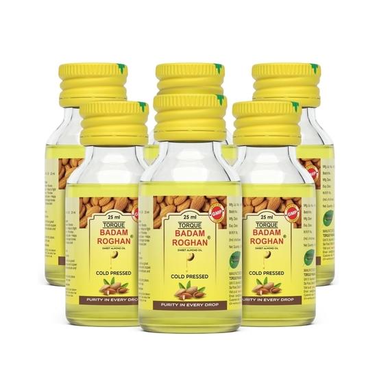 

Torque Badam Roghan Oil | 100% Pure, Cold Pressed & Sweet Almond Oil | For Glowing Skin & Hair Growth | Natural Almond Oil 25ml (Pack Of 6)