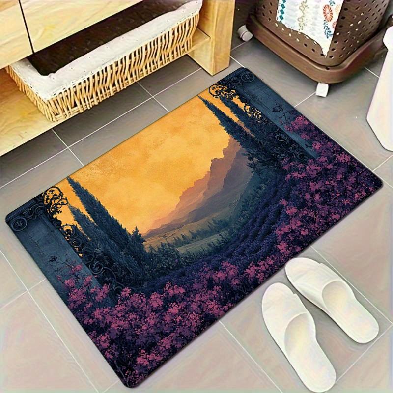 1pc Autumn Landscape Floral Mat Thickened Sponge Mat, Machine Washable, Non-Slip, Rectangular Polyester Mat 40x60cm