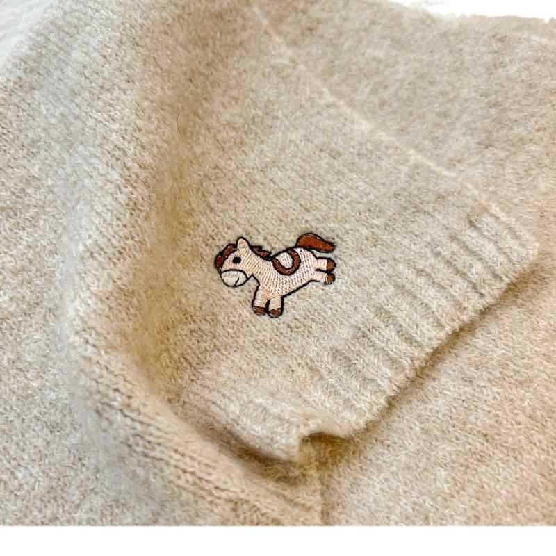 Bestickter Pony Strickwollschal Damen Saison Klein Frisch Paarschal Herren