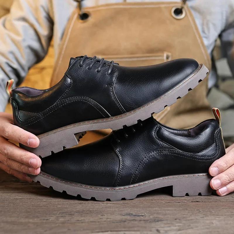 Fashion Vintage Men's Leather Shoes Casual Shoe Outdoor Workwear Men's Shoes British Style Single Botines Para Hombres Zapatillas Male