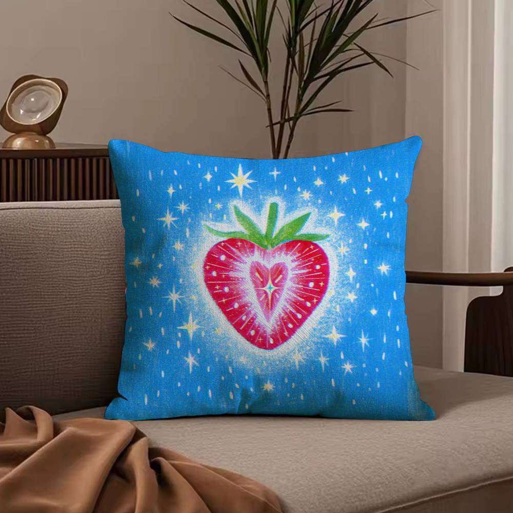 Anime Lucky Fruit Fun Pillow Case Anti-dustmite Pillowcase Invisible Zipper Silky Short Plush Sofa Cushion Cover