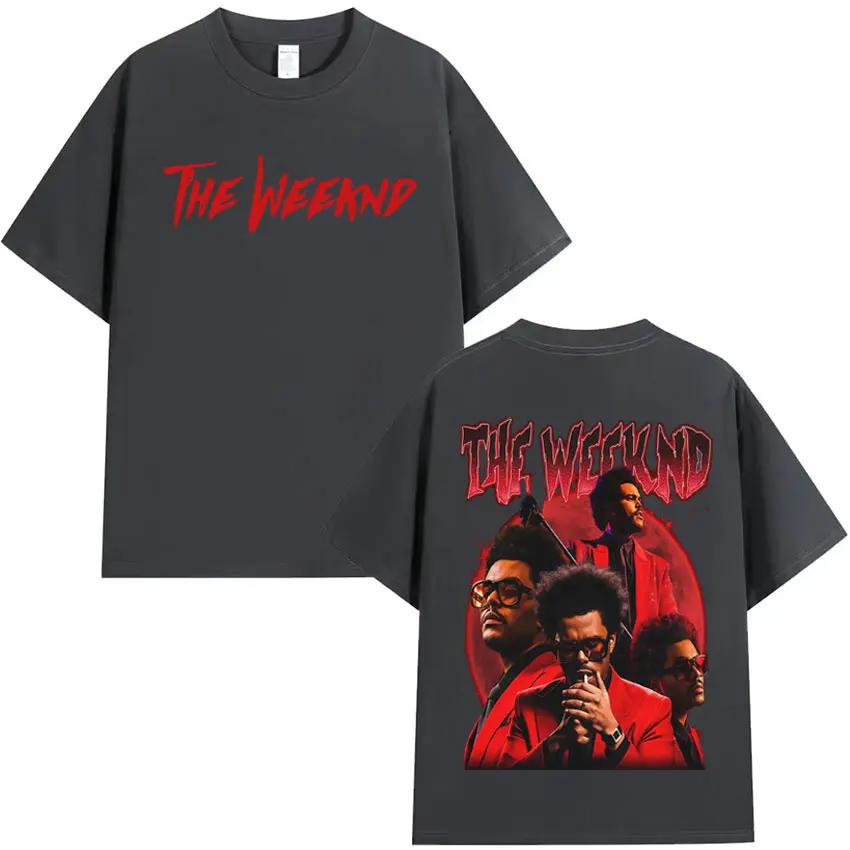 Pop Singer Artist The Weeknd Double Sided Print Tee Mens Clothes T-shirt Aesthetic Cotton Tshrit Short Sleeve Loose Cozy T Shirt