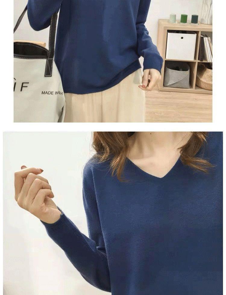 Women's V-Neck Knit Sweater: Large Size, Loose Fit, Slimming, Solid Color, Perfect for Early Autumn and Winter