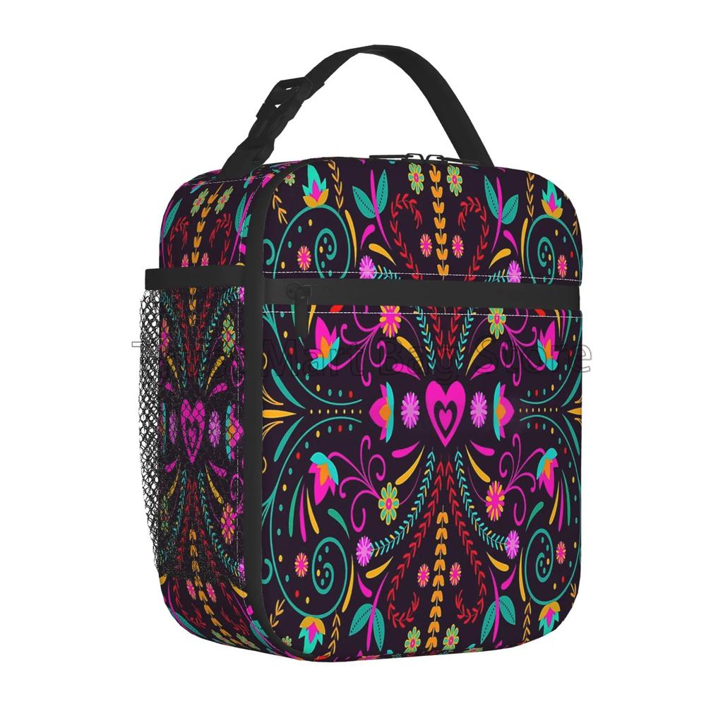 Colorful Mexican Flower Lunch Box Reusable Lunch Bag Work Bento Cooler Reusable Tote Picnic Boxes Insulated Container for Picnic