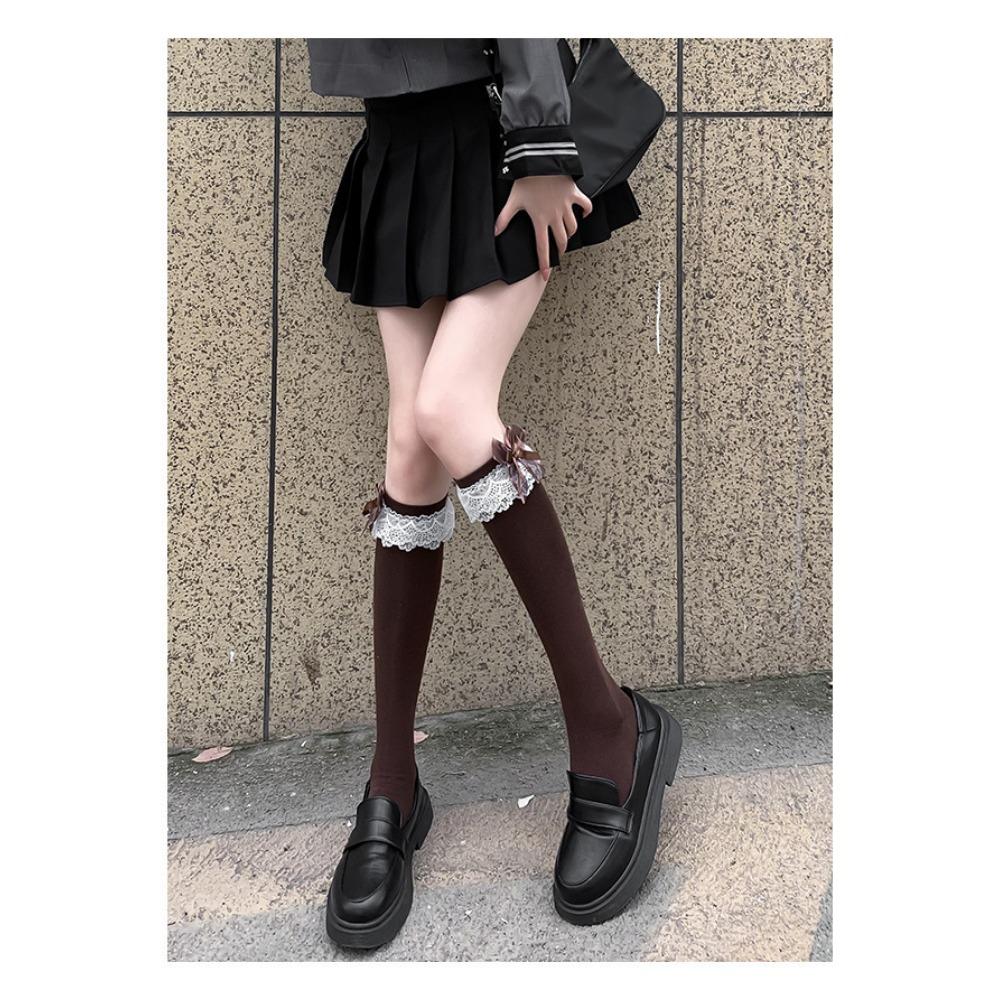 JK Hottie Lolita Socks Lace Calf Socks Lolita Medium Long Bow Cotton Socks Spring Autumn Winter