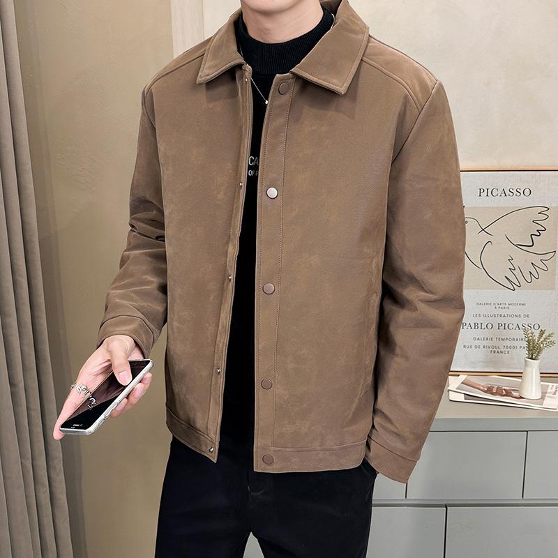 Down Jacket Men s% White Duck Down Winter New Loose Lapel Casual Leather Jacket Men s M