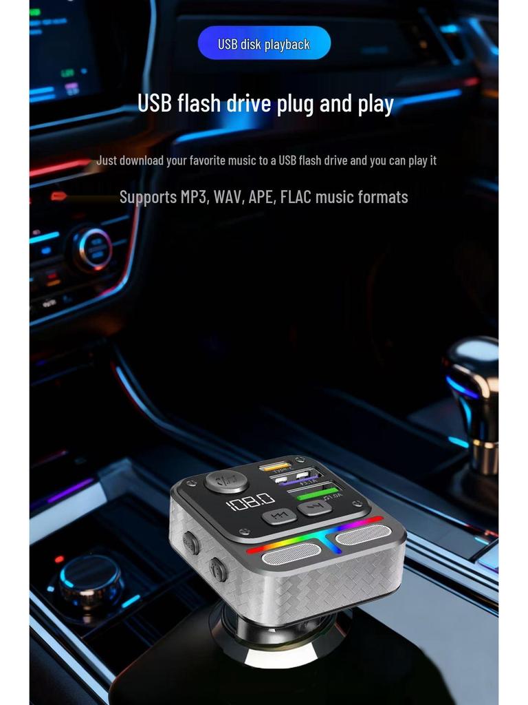 Multi-Function FM Car Charger & MP3 Player with Fast Charging & U Disk Compatibility