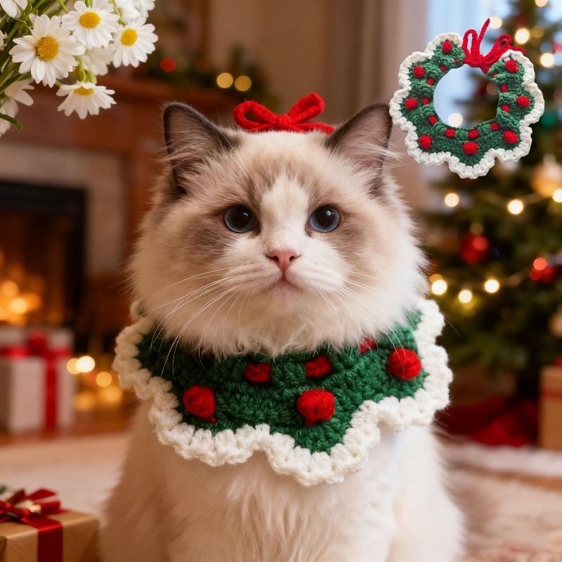 Cat and Dog Scarves, Pet Christmas Accessories, Knitted Collars, Plush Toys, British Short and Cute