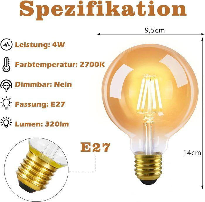 Pack d'ampoules LED E27 - NETTLIFE - G95 - 4W - 2700K Blanc chaud - Pack de 6