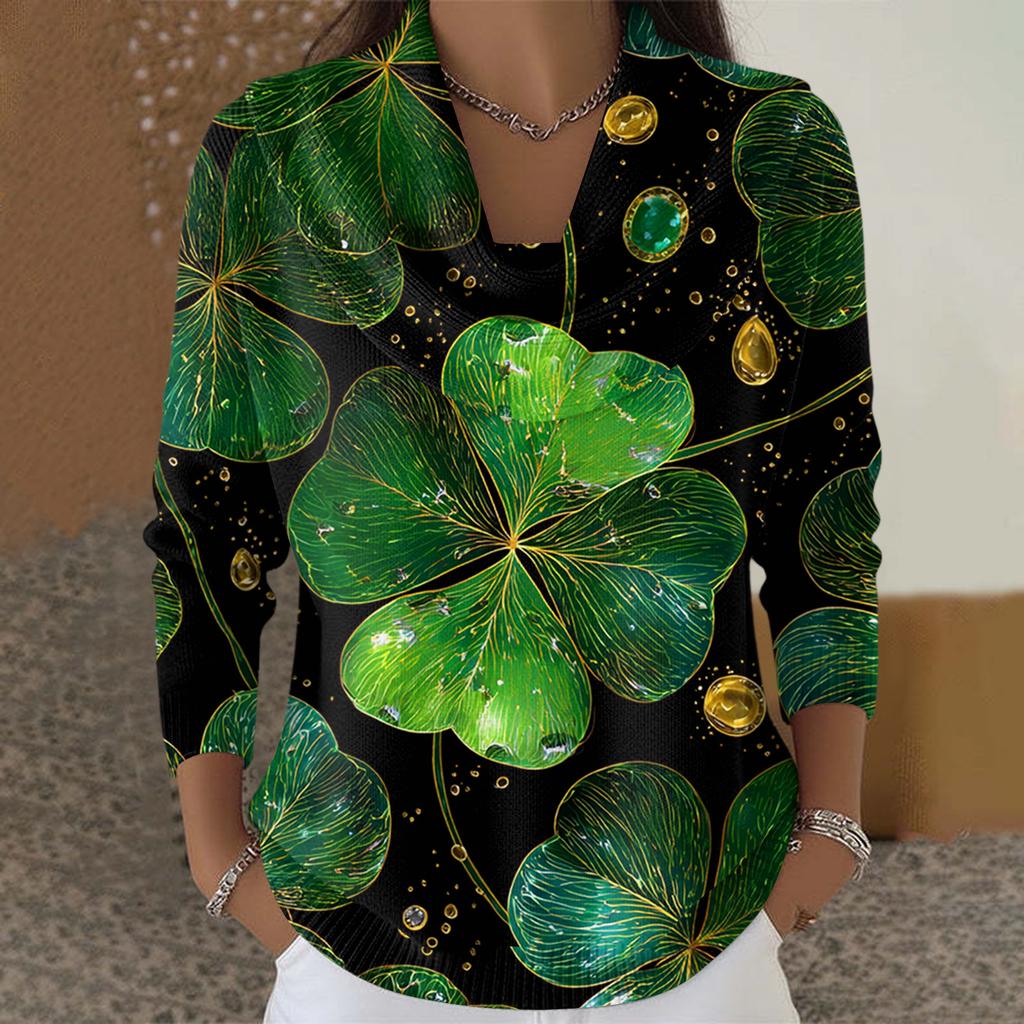 Women's Casual And Fashionable Round Neck Long Sleeved Printed Top Sweater