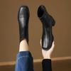 Women Autumn Vintage Elastic Leather Ankle Boots Elegant Thick Heel Slim Fit Soft Short Booties Fashion Shoes