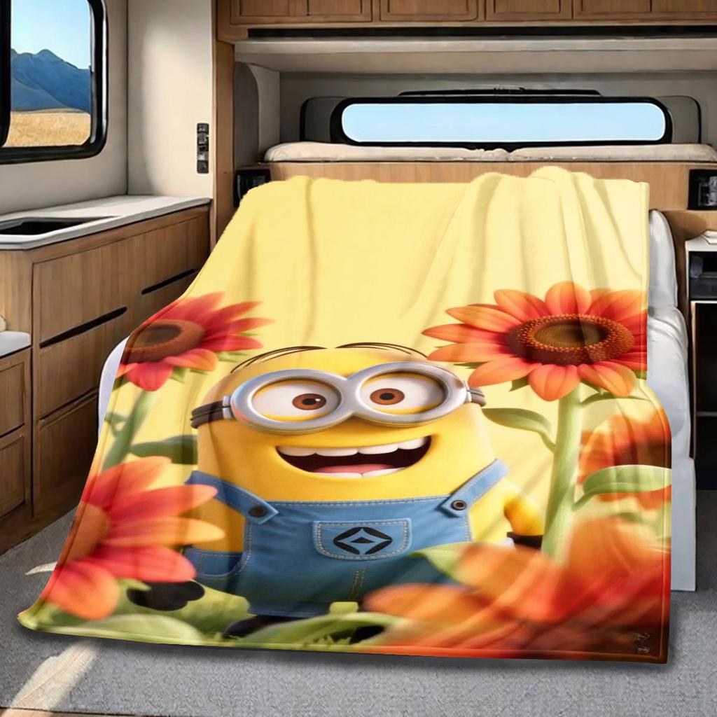 The Minions Sunflower Adventure Blanket Is Suitable for Beds, Sofas, and Various Other Occasions, Making It A Perfect Gift.