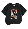 Unisex Kids Boys Girls 100% Cotton Crew Neck Short Sleeve T-Shirt, Cute Black Cat Eating Ramen Noodles Printed Casual Soft Tee for Daily Wear