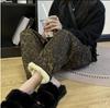 GMXIA Fleece Plaid Pants Women's Autumn and Winter Thickened High-waisted Slimming Straight Leg Casual Floor Wide Leg Pants