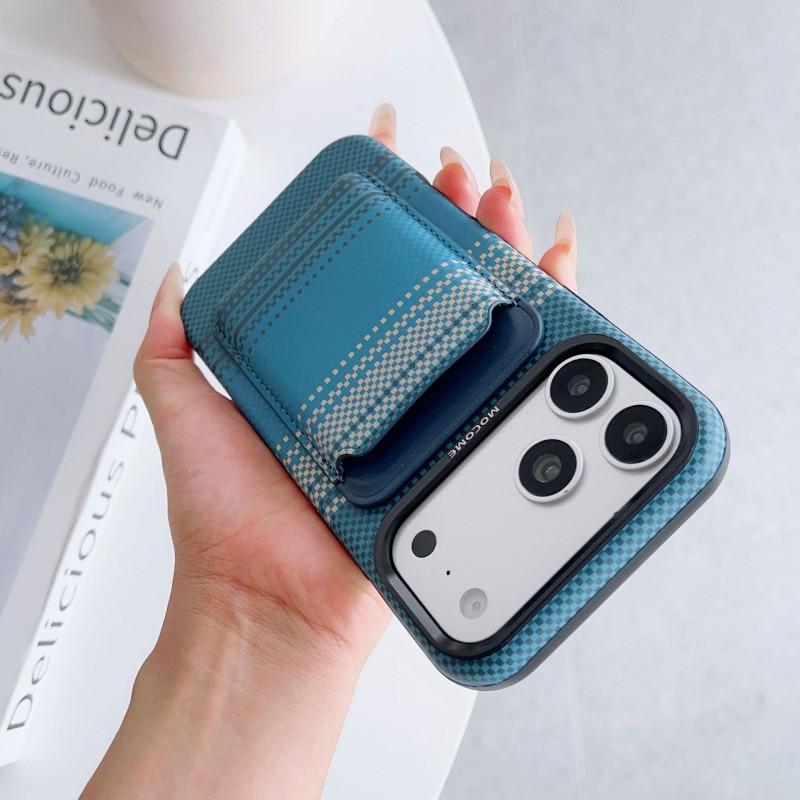 Magnetic Card Holder Phone Case IPhone 17 Pro Max 16 15 With Kevlar Carbon Fiber Texture Shockproof iPhone 17