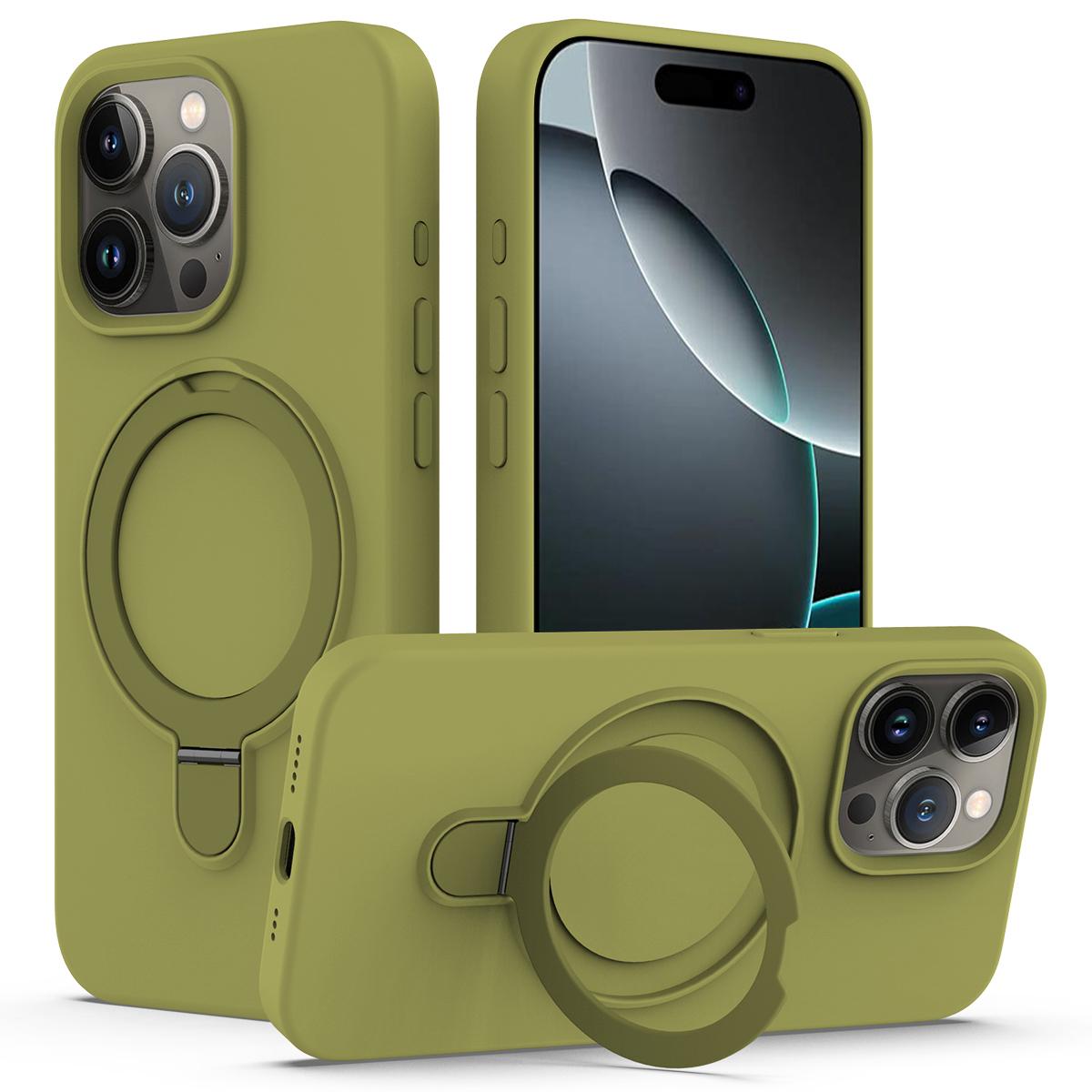 

For iPhone 16 Pro Case Compatible with MagSafe Kickstand PC+Silicone Phone Cover Green
