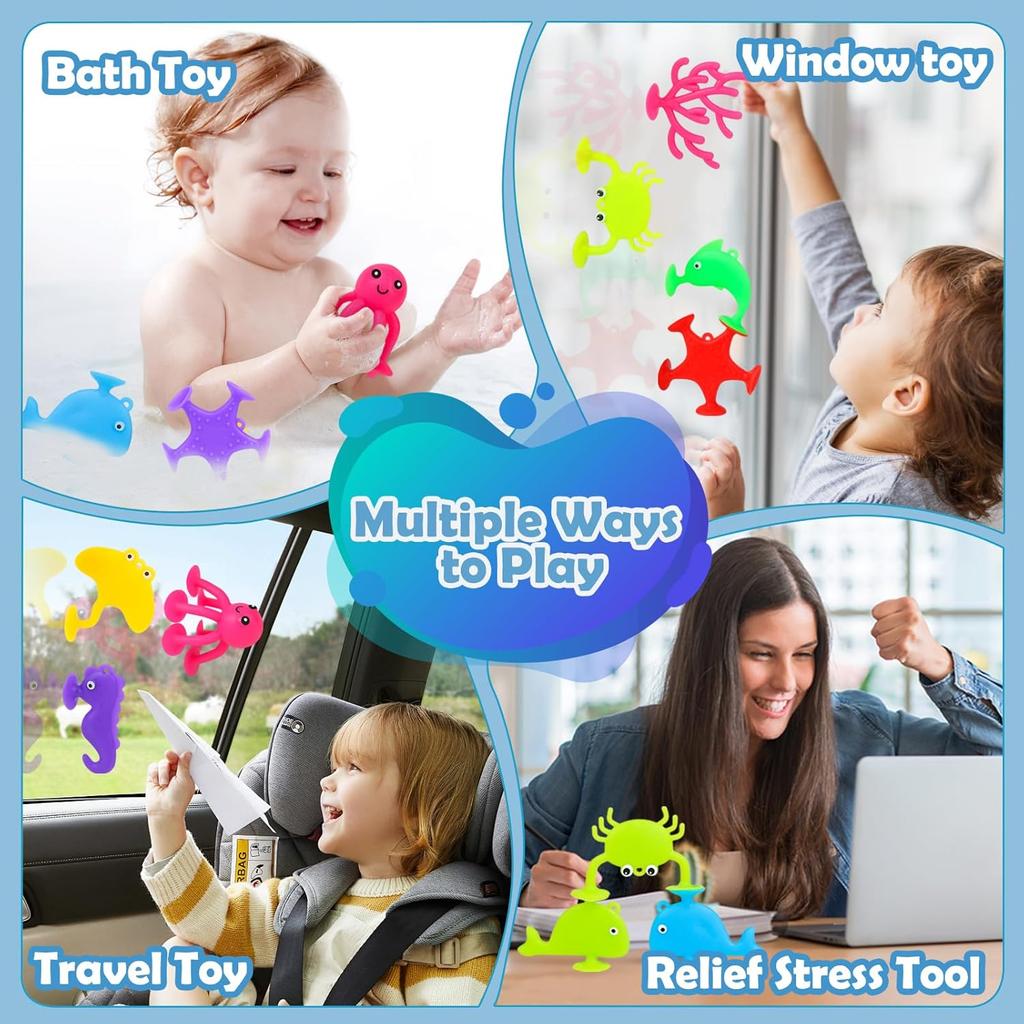 Suction Cup Toys Silicone Ocean Animals Suckers Sensory Travel Window Toys For Kids