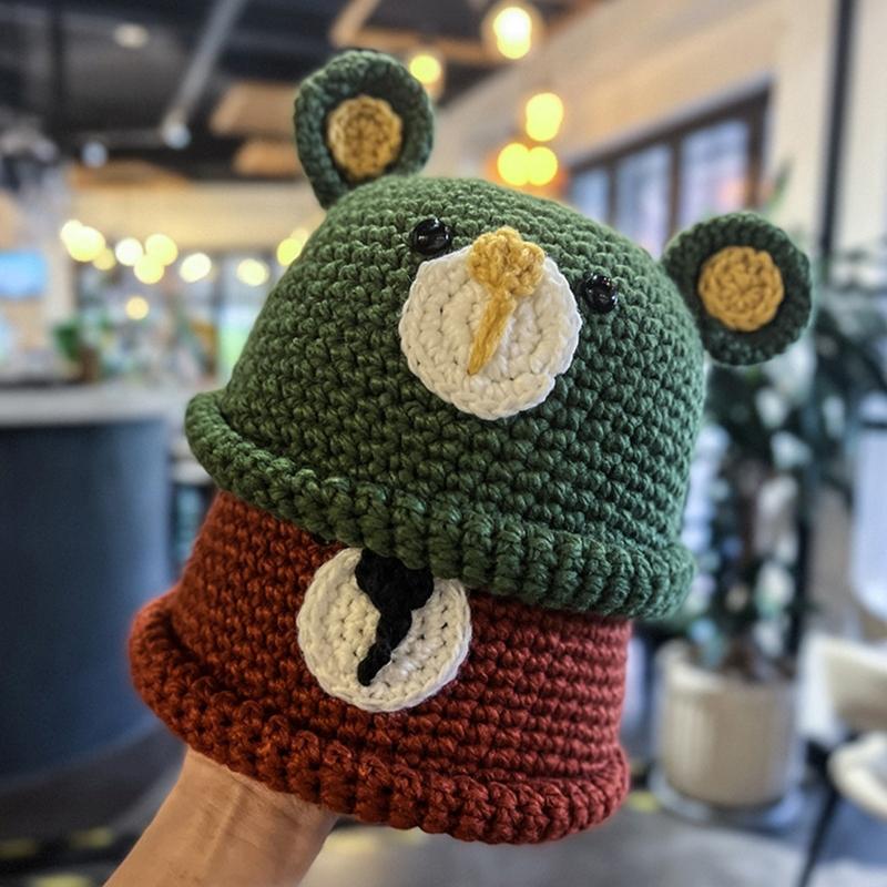 Unisex Wollmütze Häkelmütze Niedliche Bärenohren Strickmütze Warmes Ohr zum Schutz für Frühling Herbst Winter Tägliches Tragen