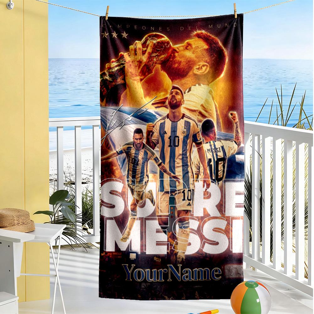 Messi Customize Text Beach Towel Super Soft & Absorbent Perfect for Traveling Yoga Camping and Swimming