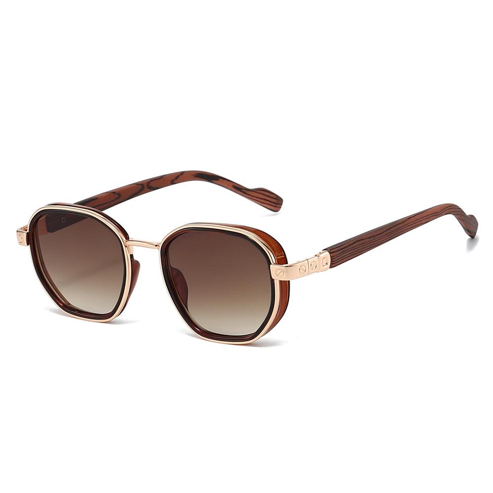New Retro Round Gradient Women Sunglasses Personality Brand Wood Grain Temple Design Simple Classic Trend Men Glasses Uv400