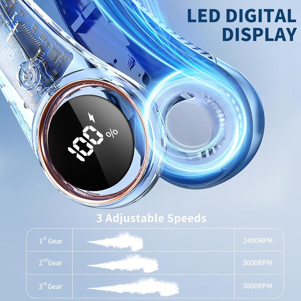 Personal Cooling Portable Neck Fans - USB Rechargeable,360 Free Rotation & Lower Noise Bladeless Battery Operated Design with 3 Speeds Duration 48
