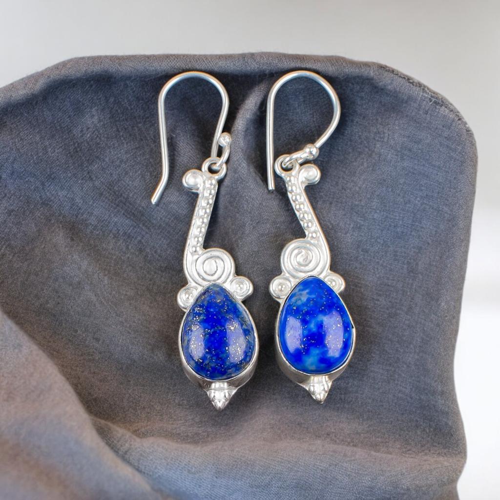 925 Sterling Silver Lapis Lazuli Gemstone Ethnic Jewelry Earrings For Mother EE-37-31