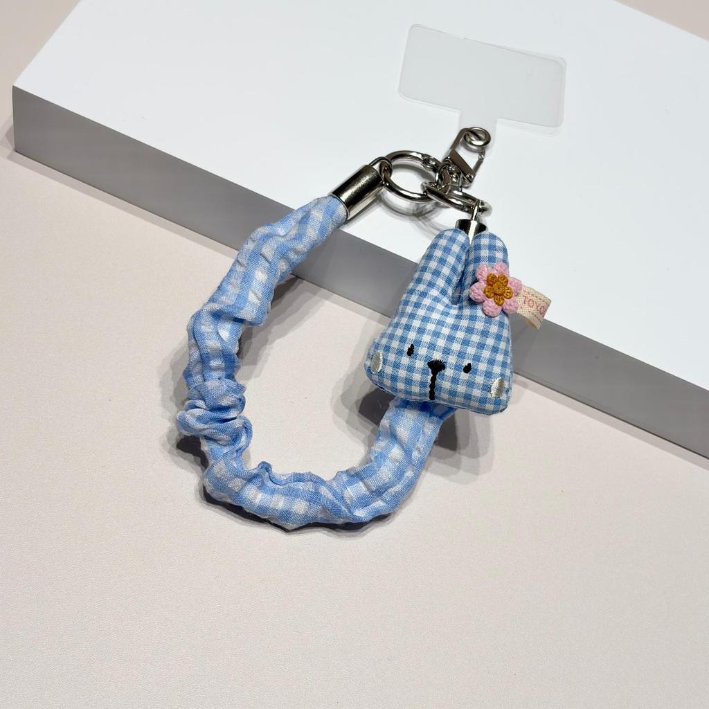 Plaid Fabric Phone Wrist Strap & Keychain with Elastic Hair Tie
