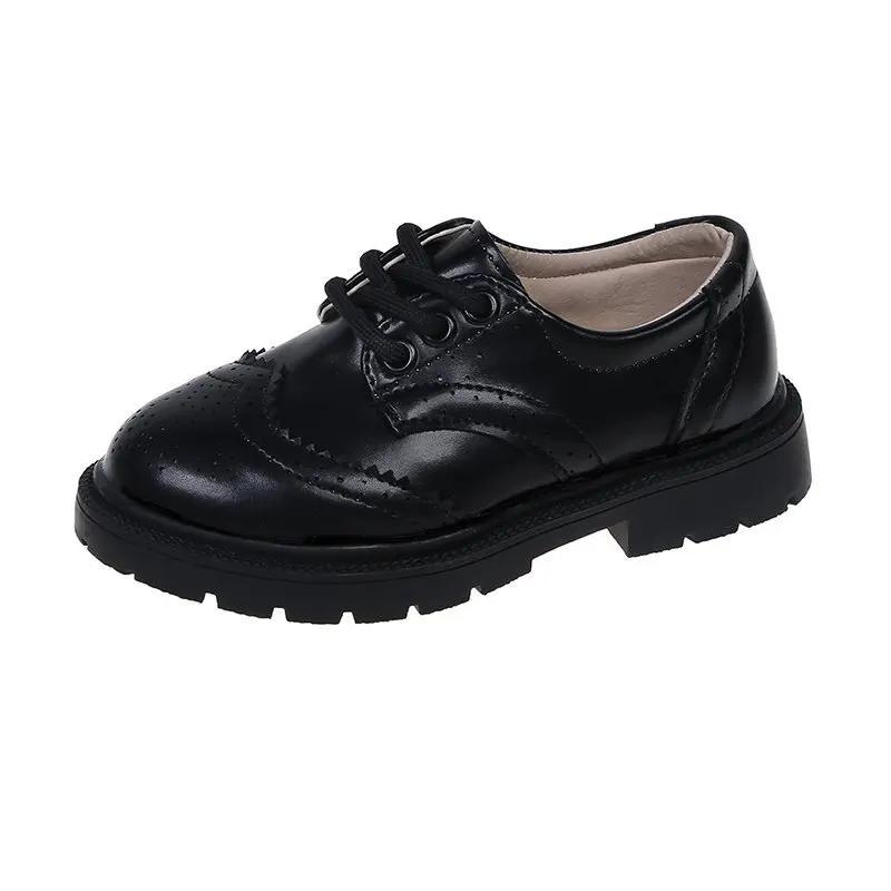 

New All-match Black Brown Teenage Boy Dress Shoes Vintage Formal England Boys Wedding Party Shoes Boys Leather Shoes H06213 26 чорний