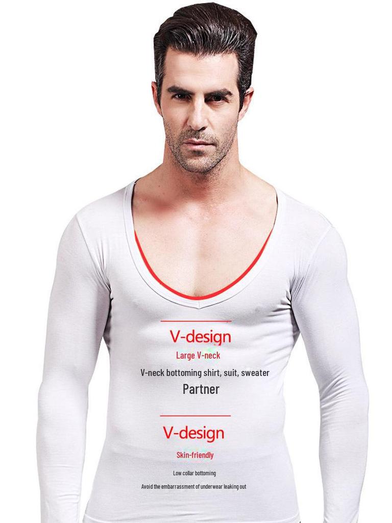 Herren Slim Fit Langarm V-Ausschnitt Baselayer Shirt - Unifarben, Leichtgewicht für Herbst & Winter