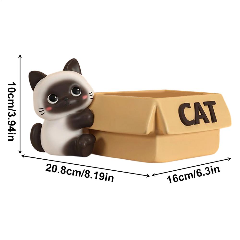 Cat Candy Dish Cat Figurine with Storage Tray Resin Key Holder Bowl for Candy Entryway Table Home Living Room Bedroom Cabinet
