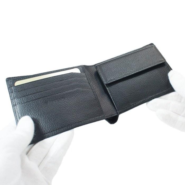 [Inden-ya] Wallet Bi-fold with Coin Purse, Deer Leather Hayato, Black x Black Lacquer, 8932-01