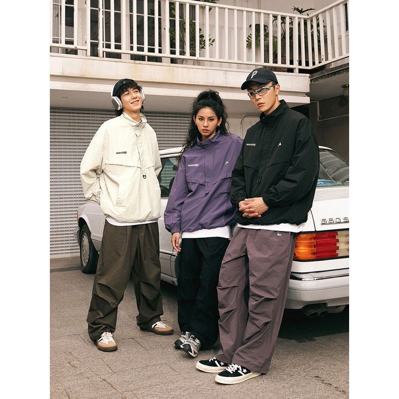 Wassup Letter Trendy Brand Half-Collar Men's Jacket Top Autumn and Winter American Street Style Couple Waterproof Windbreaker