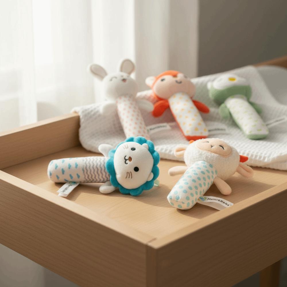 Squeaky Sound Soft Stuffed Animal Rattle Cartoon Animals Plush Rattles  Bed Hanging