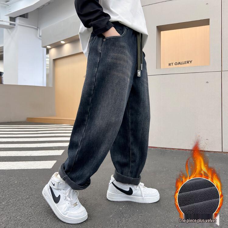 Boys' Plush Lined Jeans - 2025 Autumn/Winter Casual Fashion for Middle and Older Children