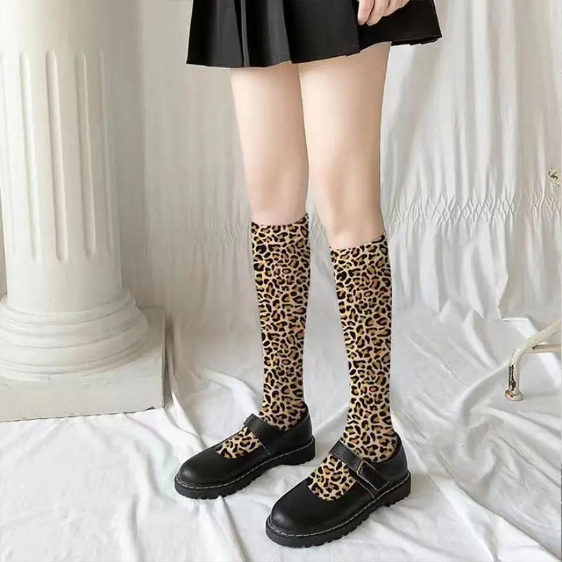 Fashion Personality with Leopard Print Snake Print Socks Yellow Leopard Print Calf Socks Printed Silk Stockings Mid Tube Socks