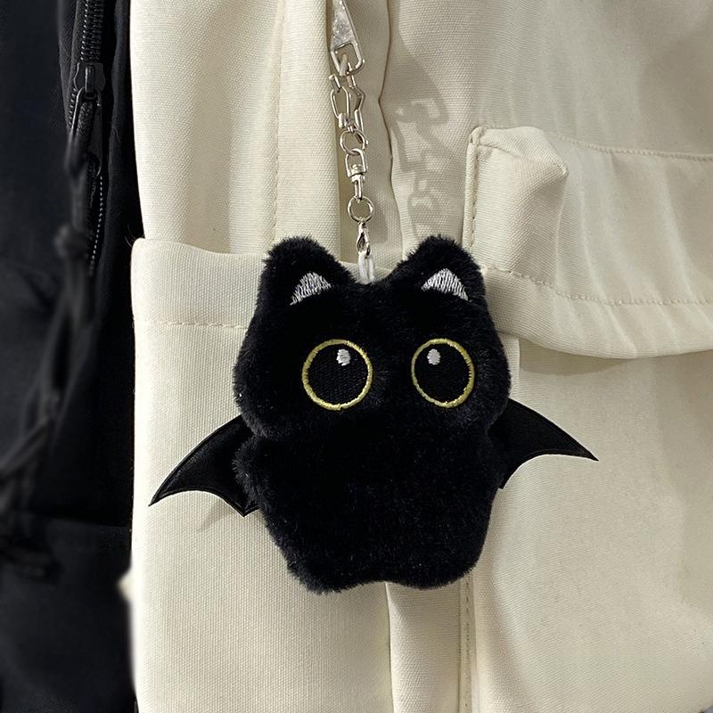 Black Cat Plush Keychain Ghost Wing Cute Kitty Key Chain Stuffted Toy Pendant Lovely Backpack Accessories Kawaii Bag Pendant