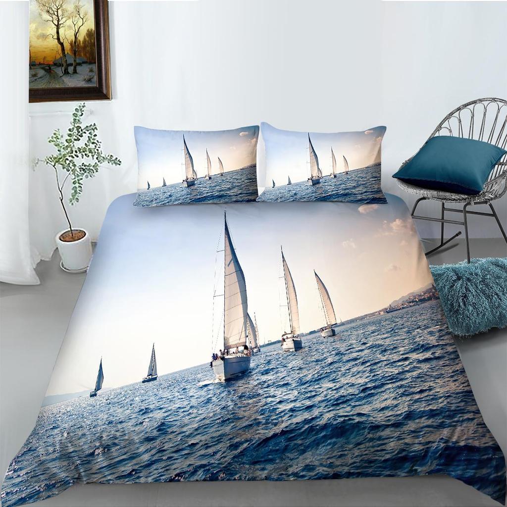 Lenjerie de pat imprimată peisaj Husă de pilota și fată de pernă dimensiune întreagă 2 sau 3 bucăți pentru pat de o persoană sau dublu Decorare confortabilă a casei