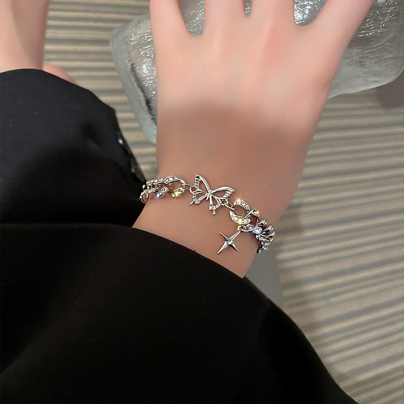 Women Exaggerated Fashion Personality Rhinestone Butterfly Cross Bracelet Hand Jewelry