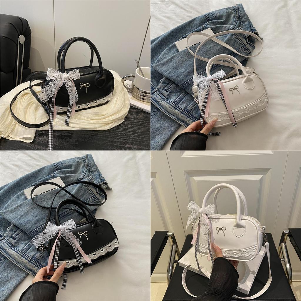 Simple Solid Color Silver Bow And Lace Decoration Women Casual Shoulder Bag For Women